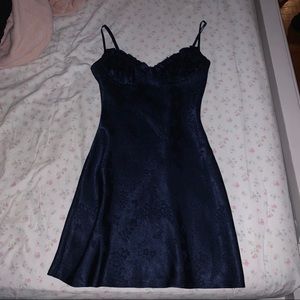 Navy blue silk slip dress